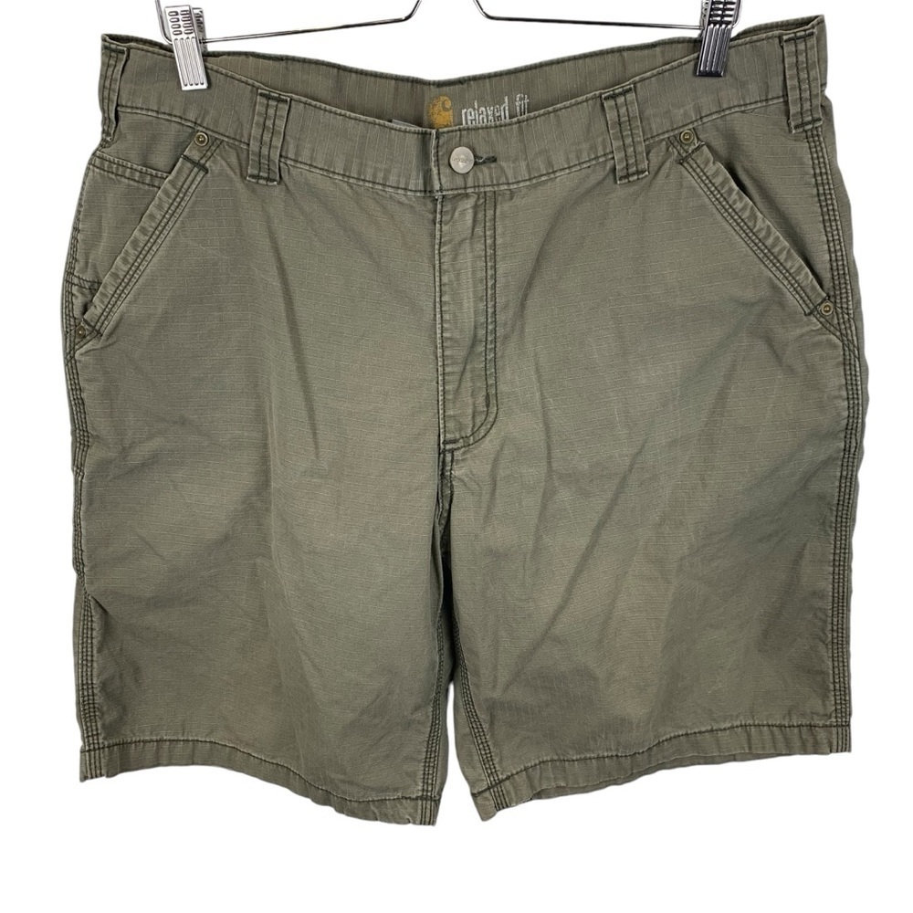 Carhartt Tacoma Relaxed Fit Rip Stop Army Olive Green Canvas Shorts Men's sz 38